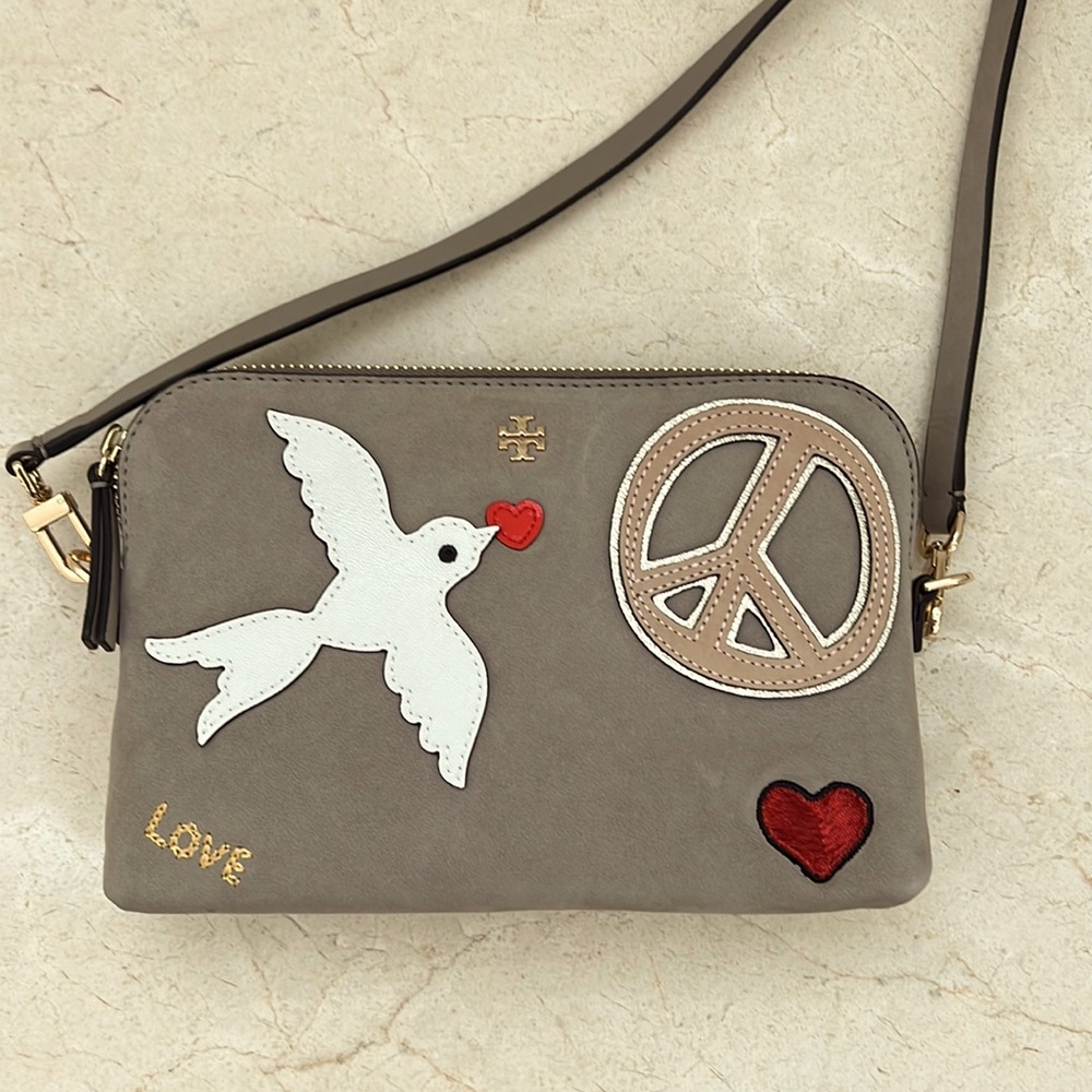 Tory Burch Peace Embellished Mini Cross-Body un French Gray Never Used
